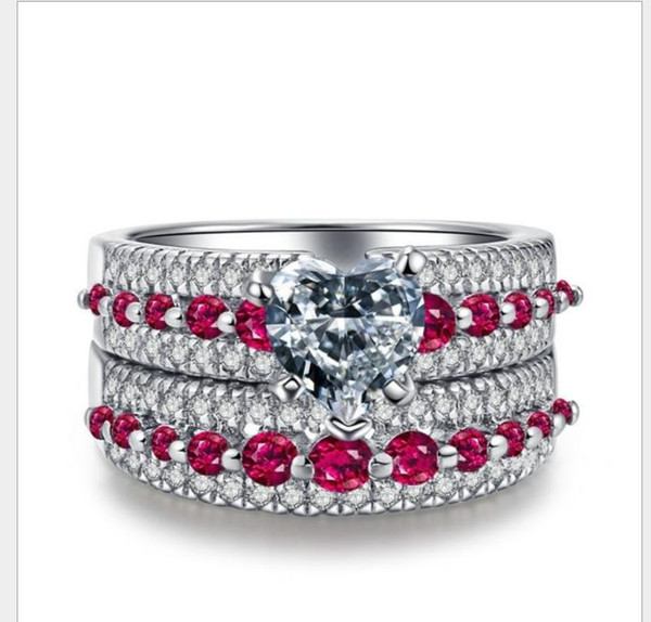 European and American luxury red corundum cordial white gold ring for the rings.