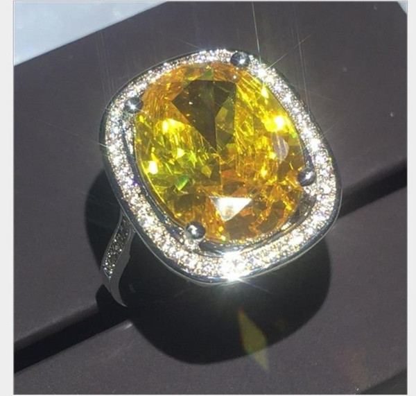 Yellow zircons stone lady's Vintage luxurious temperament, elliptical drill, ring, couple ring