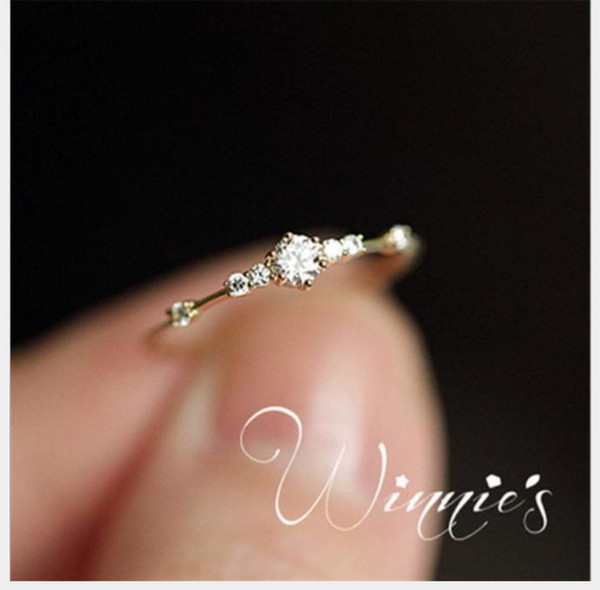 Sterling Silver 14K gold 7 small broken diamond delicate small fresh ring ring jewelry