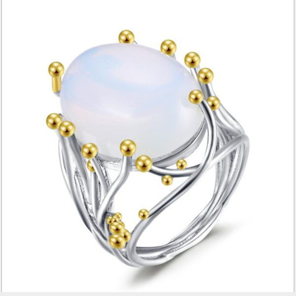 Mosaic of natural moonstone rings, European and American fashion women plated 18K gold color ornaments