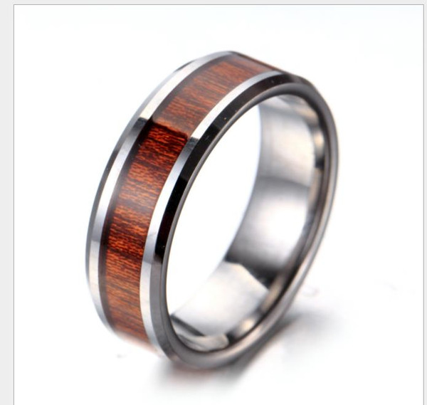 8MM wood grain sticker Retro fashion men's rings