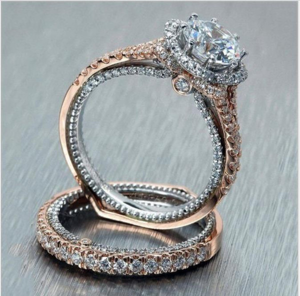 New 14K Rose Gold Round, diamond lined, color ring, European and American pop engagement ring.