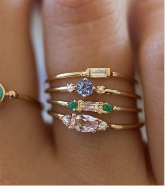 Hot new 18K gold plated 4 piece rings, European and American inlaid zircon engagement rings