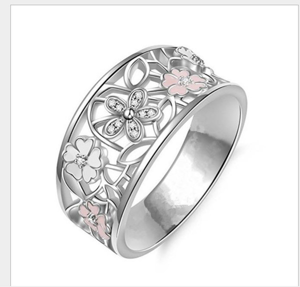 Originality encrusted Cherry Blossom love you to the moon and back alphabet ring