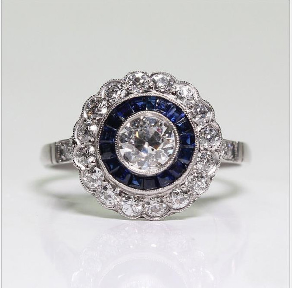 Blue and white zirconia full brick ring