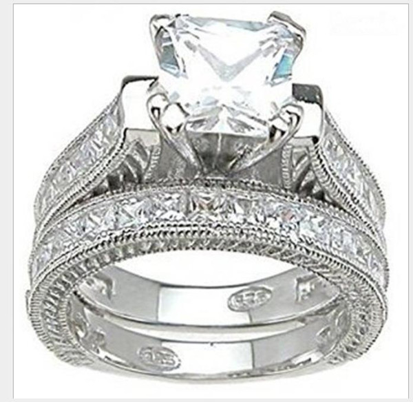 Men and women, luxury, platinum, rings, rings, transparent rings, square zircons.