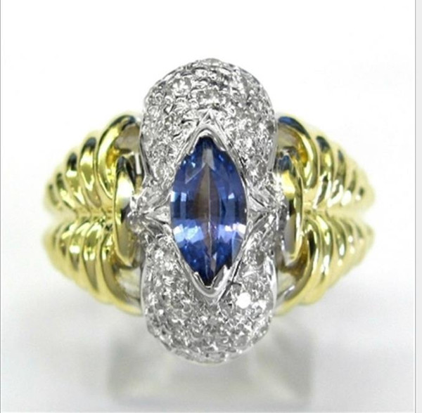 Jewelry double color 18K gold ring Cut Sapphire Diamond Ring