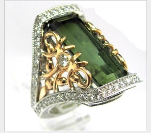 European Fashion Ladies Diamond Rings emerald golden ring