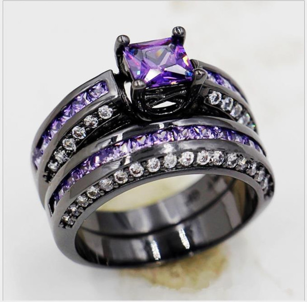 Black Gold Purple Zirconia Ring Wedding Ring in Europe and America