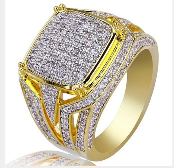 New 18K Gold Plated square male diamond full ring diamond engagement ring