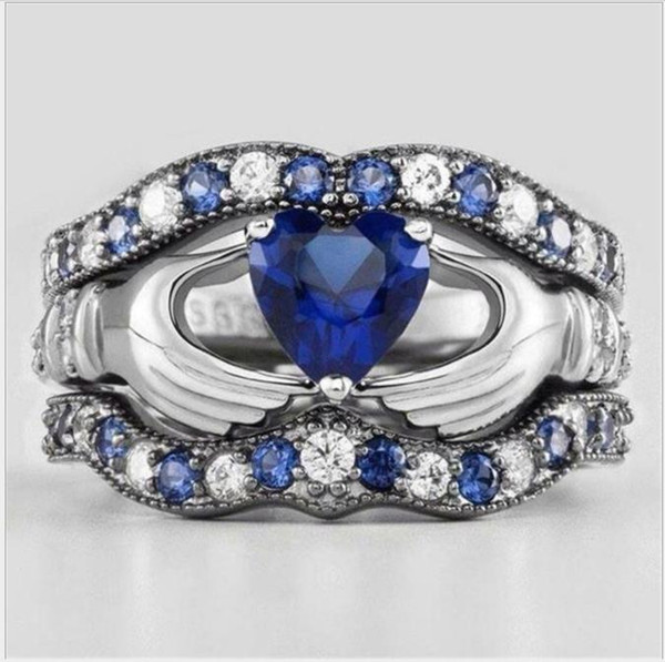 New jewelry, blue three layers of hand rings, European and American fashion rings.