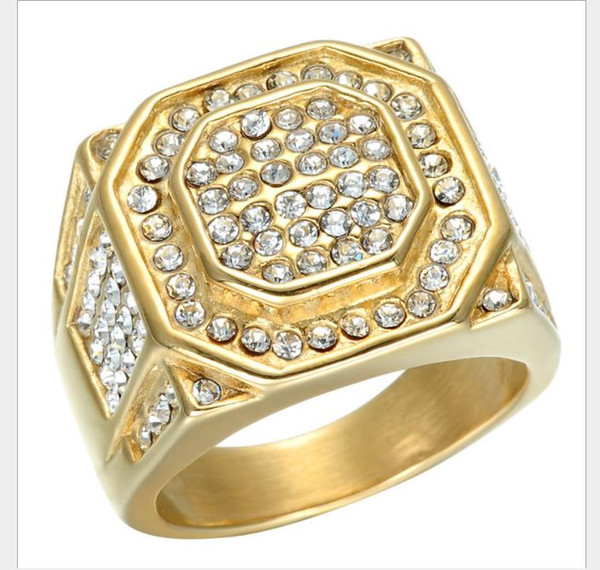 Luxury men's rings full of hip-hop alloy hexagon diamond rings