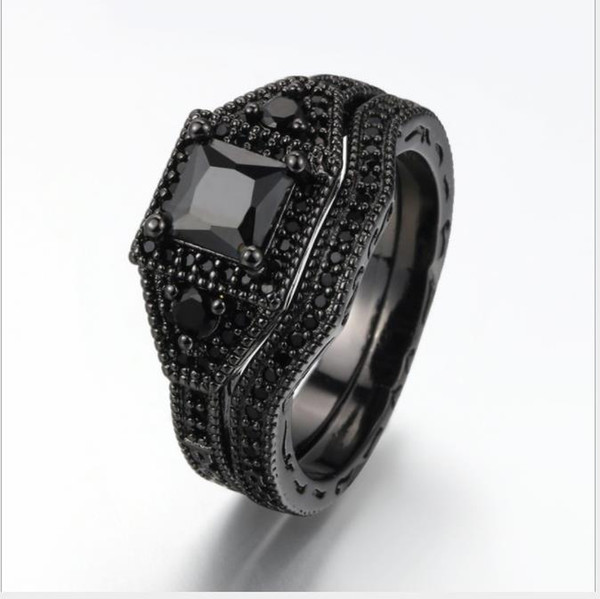 European and American luxury black gold double layer black gold zircons plated black gold rings