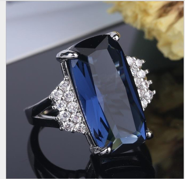 Jewelry square diamond crystal blue blue zircon ring