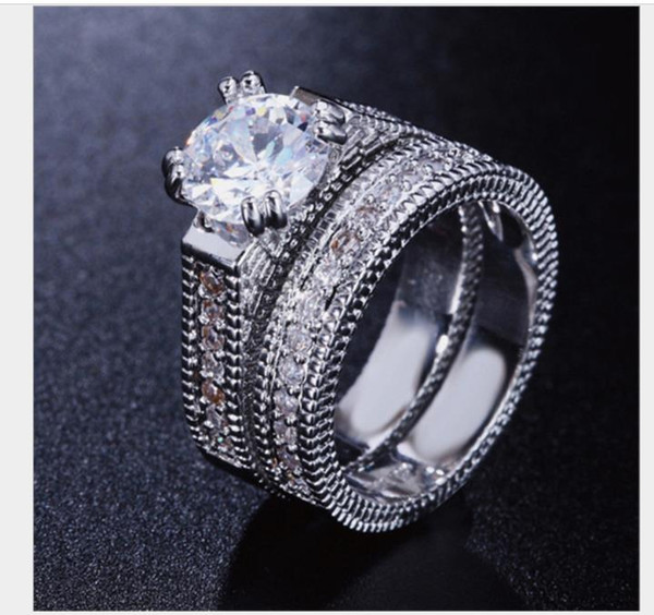 European and American luxury ladies' engagement rings, zircon micro Plated Platinum Rings