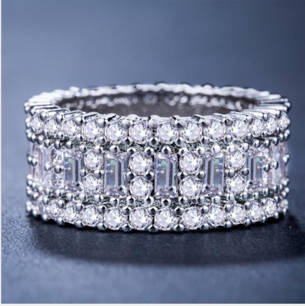 Exaggerated luxurious ladies' rings full of 925 silver plated zircon jewelry.