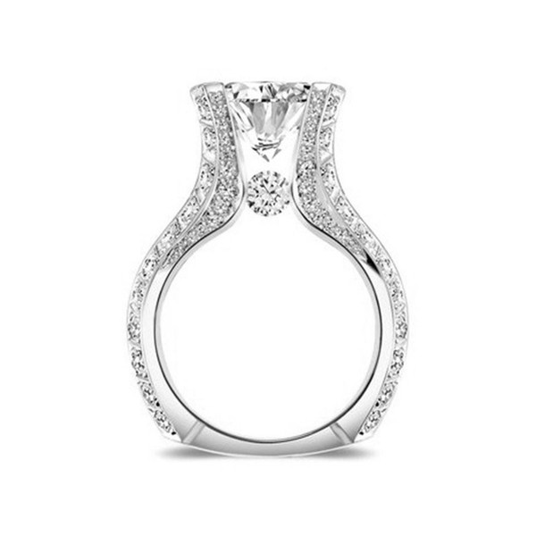 New European and American style luxury ladies ring copper plated white gold and zircon imitation diamond ring jewelry