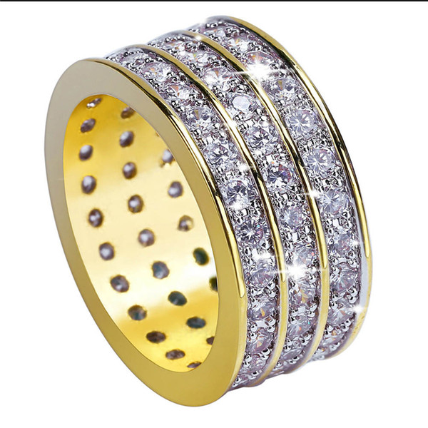 European and American new hiphop hip-hop 3 row full of tiny zircon gold plated rings.