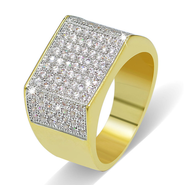 European and American hip hop ring diamond-encrusted ring titanium steel with gold-plated micro zircon rings.