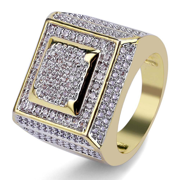 High quality fashion men gold-plated micropave zircon ring hiphopbling bling ring full CZ diamond titanium stell ring
