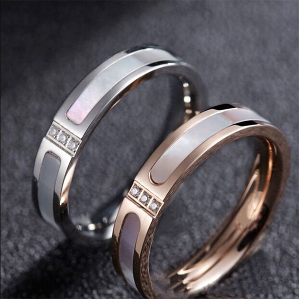 women fashion three diamond set shell love ring silver 18K rose gold titanium steel ring