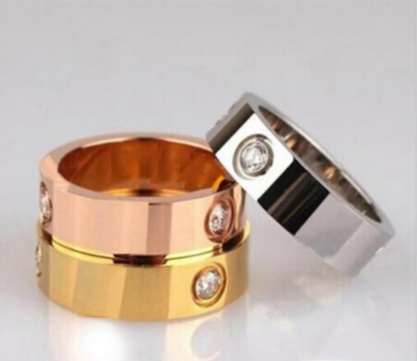 Fashion titanium steel silver rose gold plated zircon ring couple ring