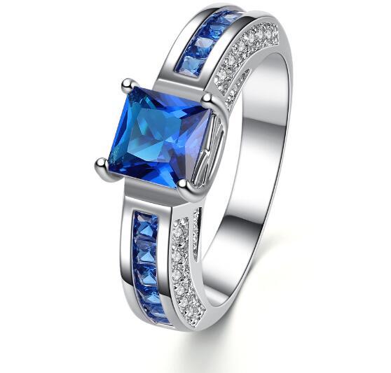 Zircon Zircon Blue Gem Couple Rings Micro Set Square Rings Hearts & Arrows Zorro Gold Double Plated Champagne Color Sets