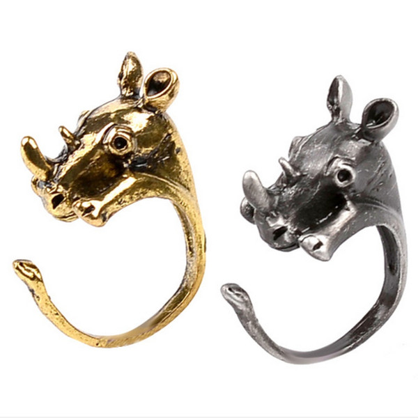 jewelry vintage silver/copper plated alloy party opening rhinoceros ring mammal Rhino ring Children animal rings 2017 j211