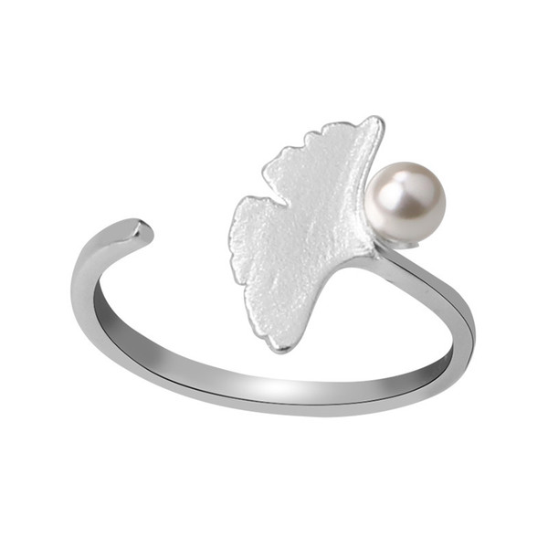 Fashion leaf Ginkgo biloba silver plated ring for women flower adjustable Wedding luxury gift Engagement Ring