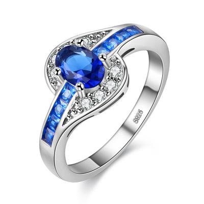 Blue Sapphire Women AAA zircon platinum plated ring Engagement Rings Jewelry Size6.7.8.9