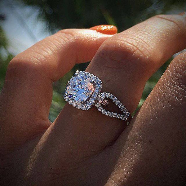 Luxurious White Glod Filled Natural Gemstones White Sapphire Princess Ring Romantic Wedding Birthstone Bride Engagement Anniversary 414