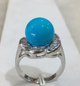 Free Shipping R002 New lady's fashion silver plated inlay crystal 12mm blue shell pearl ring SIZE 6/7/8/9/10