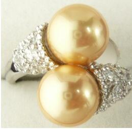 Free Shipping wholesale fashion design 8mm yellow shell pearl ring(#7.8.9)