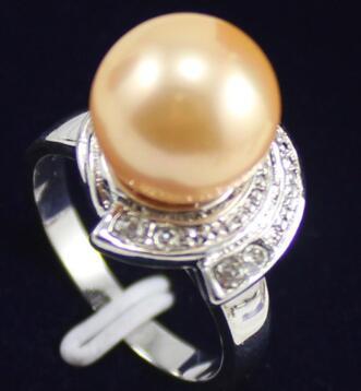 Free ShippinG 2 colors wholesale fashionable 10 mm lady's golden / red shell pearl 18kgp ring(#7.8.9)