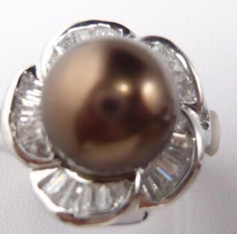 Free ShippinG Fine coffee sea shell pearl bead 18KGP ring(6,7,8,9 )