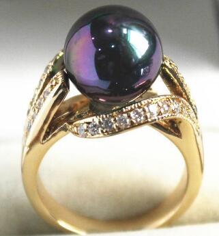 Free Shipping lady's elegant new jewelry 18KGP with crystal decorated &12mm purple shell pearl ring(#7.8.9)