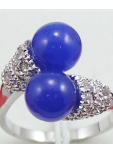 Free Shipping wholesale beautiful silver p;ated 10mm blue Natural Stone noble ring(#7.8.9)