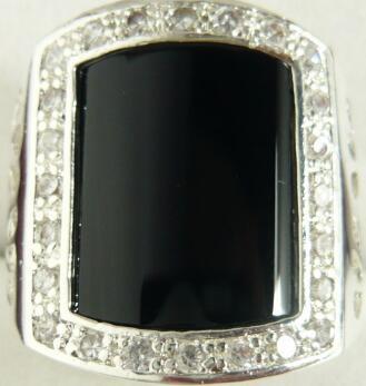 Free Shipping wholesale fashion man's silver plated black Natural Stone ring(#9.10.11)