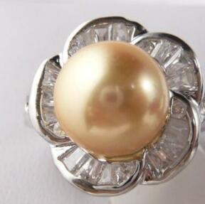 Free ShippinG Fine yellow sea shell pearl bead 18KGP ring(6,7,8,9 )