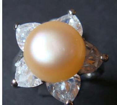 Free ShippinG cultured pink pearl Five-pointed star CZ 18KGP ring #7,8,9