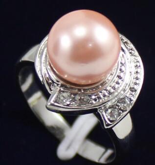 Free Shipping 4 colors wholesale beautiful design 10 mm lady's pink/brown/green/gray shell pearl silver plated ring(#7.8.9)