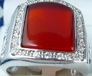 Free Shippingwholesale fashion man's silver plated red Natural Stone ring(#9.10.11)