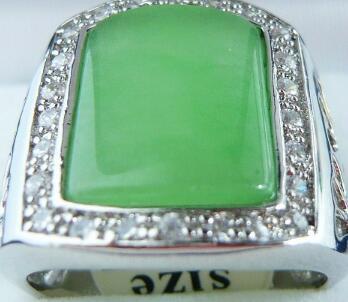 Free Shipping wholesale fashion man's silver plated green Natural Stone ring(#9.10.11)