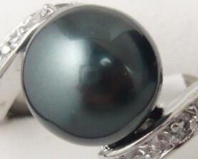 Free ShippingCharm black shell pearl 18KGP ring(#6-9)