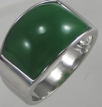 Free Shipping wholesale man's green Natural Stone silver plated ring #7--12