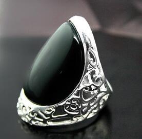 Free Shipping Fashion 925 Sterling Silver 27*33MM Natural Black Natural Stone Ring Size 7/8/9/10