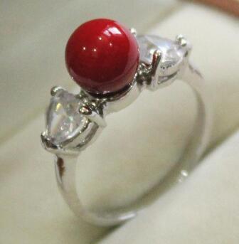 Free Shippingnew! lady's silver plated ring with crystal decorated & 9-10mm red shell pearl ring(#7 8 9 )