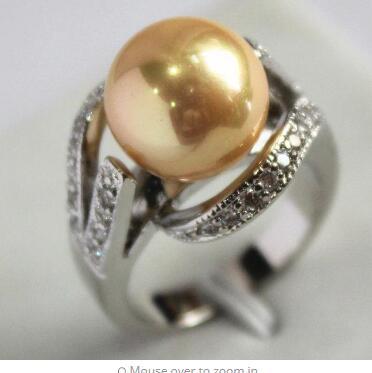 Free Shipping new design jewelry silver plated with crystal decorated &12mm salmon pink shell pearl ring(#7.8.9)