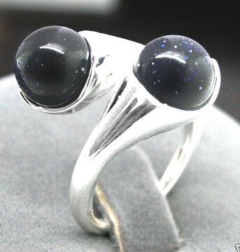 Free Shipping NATURAL 6MM BLUE SANDSTONE GEMS 925 STERLING SILVER RING SIZE ADJUSTABLE