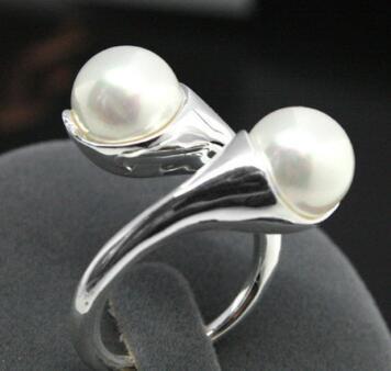 Free Shipping noble lady's 6MM SHELL PEARL 925 SILVER RING SIZE ADJUSTABLECASITE RING SIZE 7/8/9/10 valentise gift